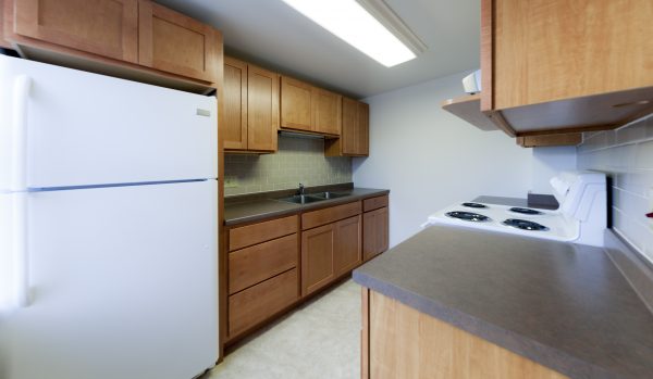 The kitchen in a 3 Bedroom University Houses apartment.