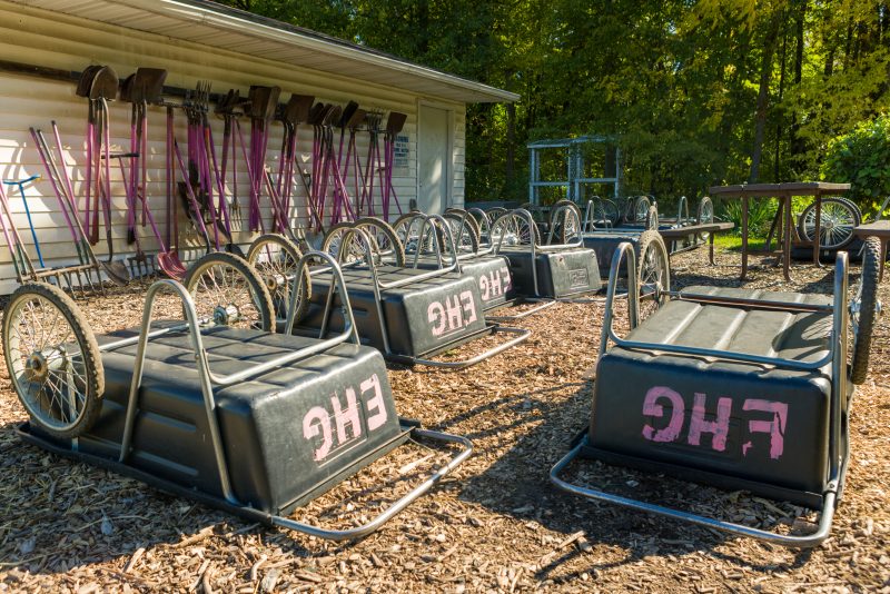 Wheel barrows and shovels to use at the UA Gardens