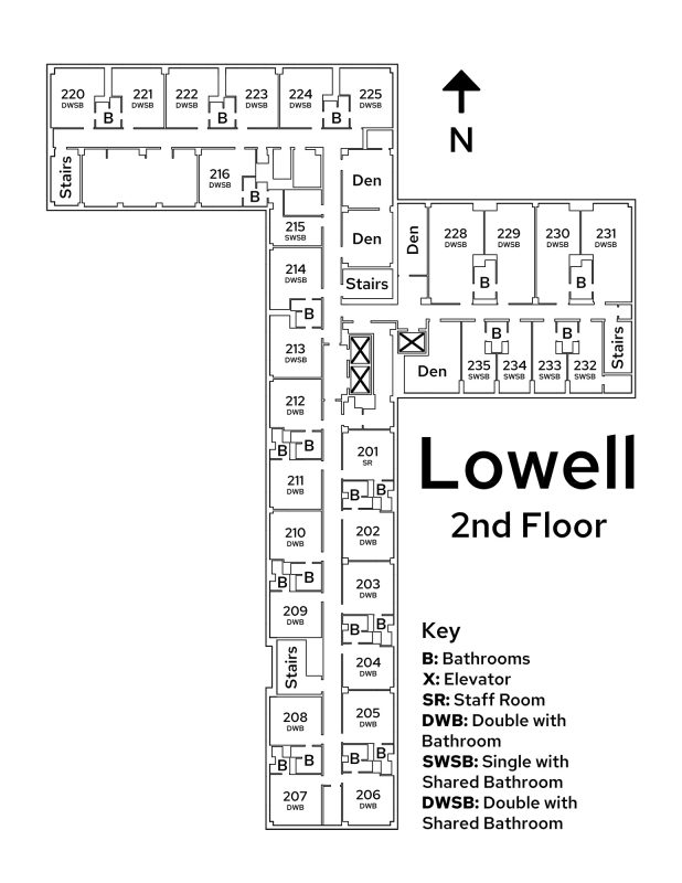 A floor plan image of Lowell Center's 2nd floor.
