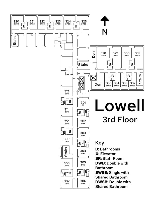 A floor plan image of Lowell Center's 3rd floor.