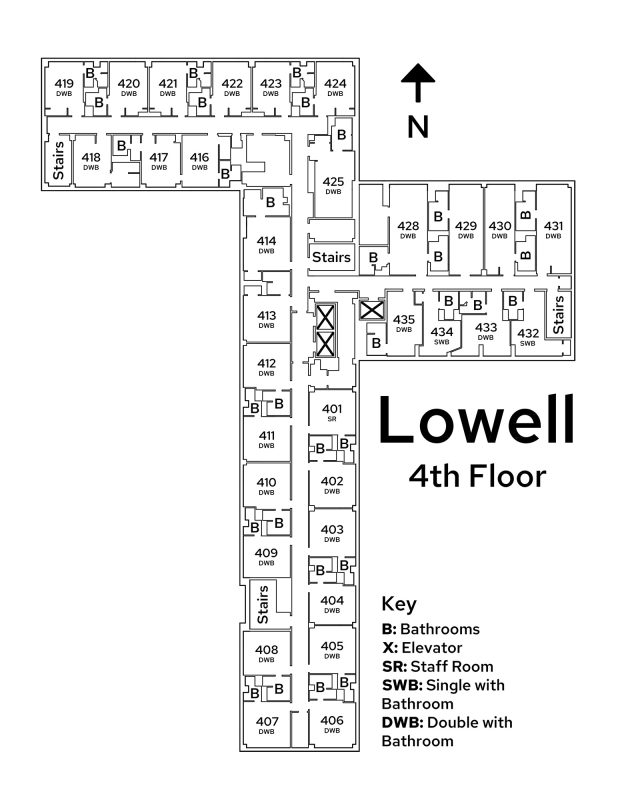A floor plan image of Lowell Center's 4th floor.