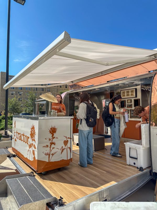 Tractor Beverage Pop Up Airstream with students exploring