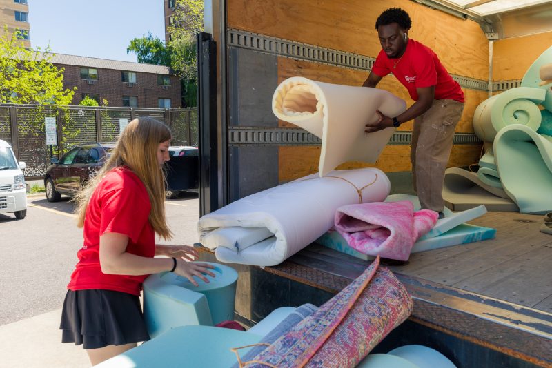 Staff members working at Sustainability Move-Out Spring 2025 collection site
