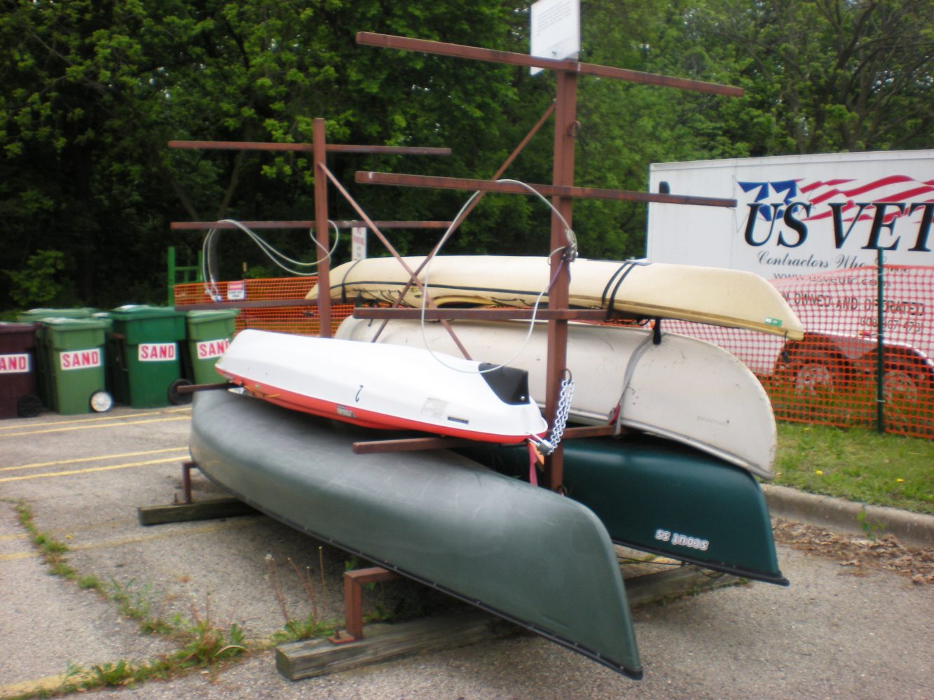 Canoe racks in University Houses.