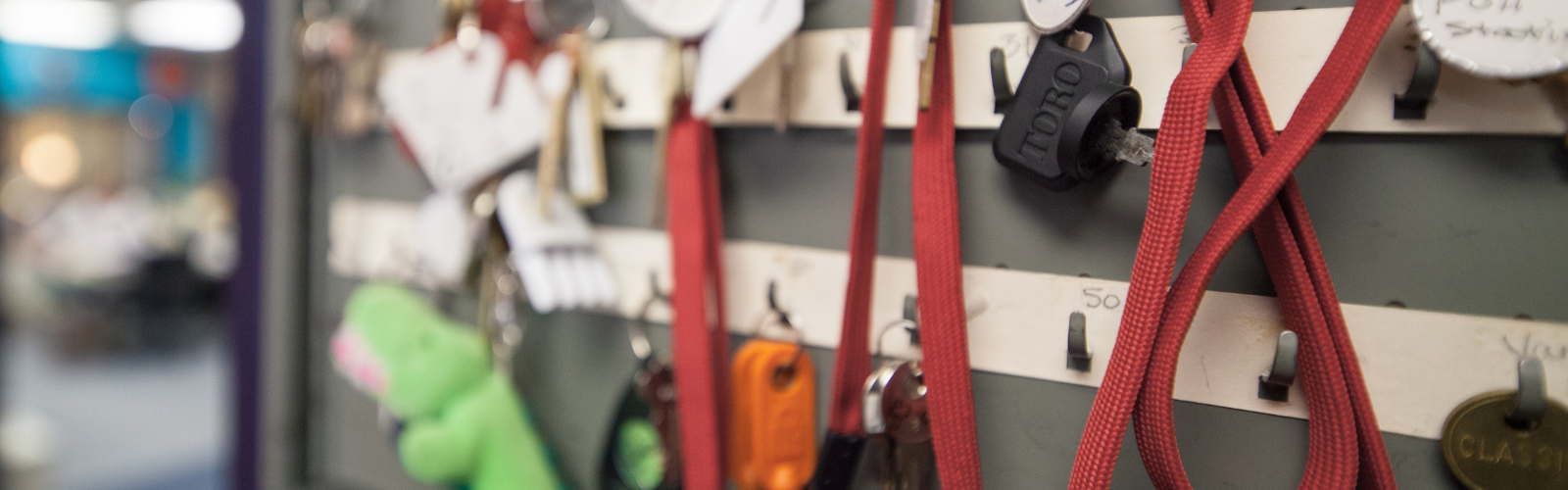 A key rack in the Apartment Facility's Office at University Apartments.