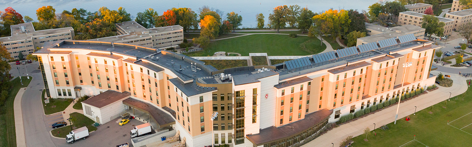 Aerial photo of Dejope Residence Hall