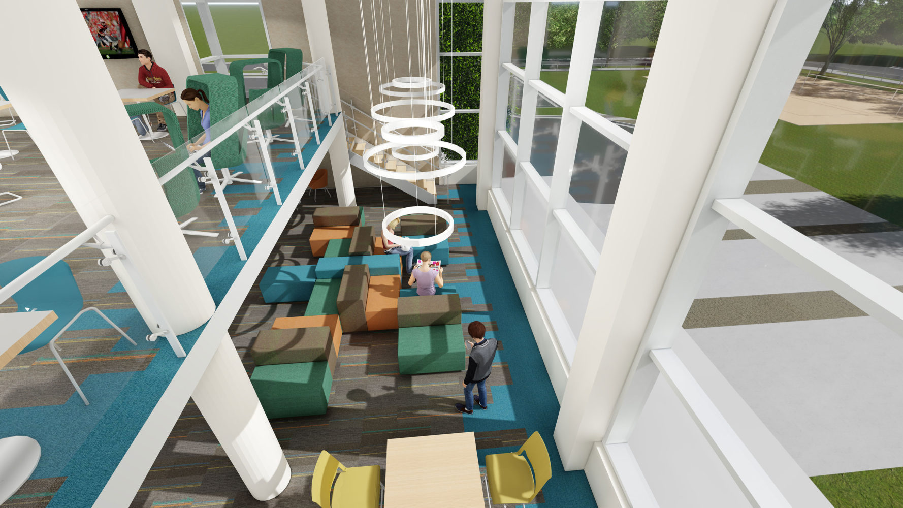 Rendering of a Witte lounge from the second floor