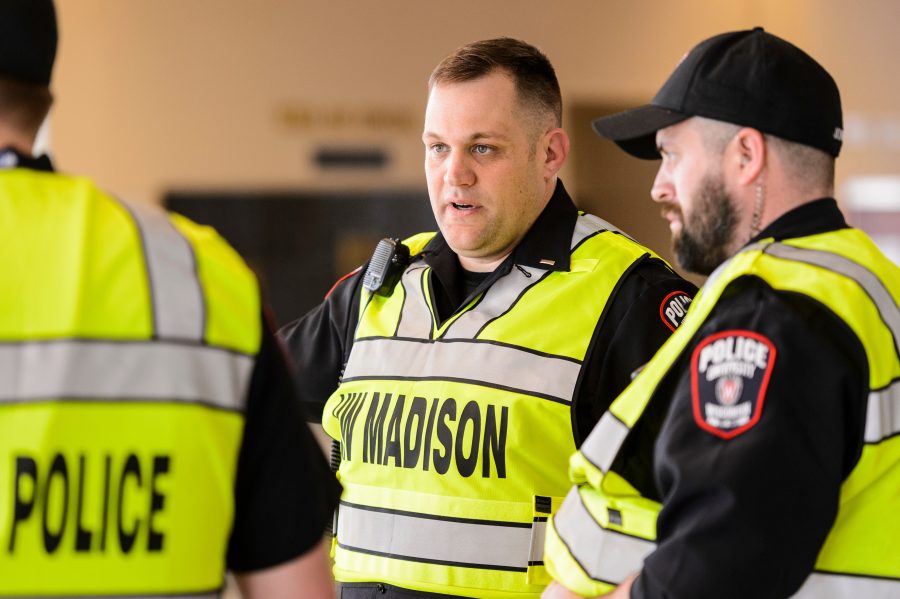 UWPD officers with yellow vests on