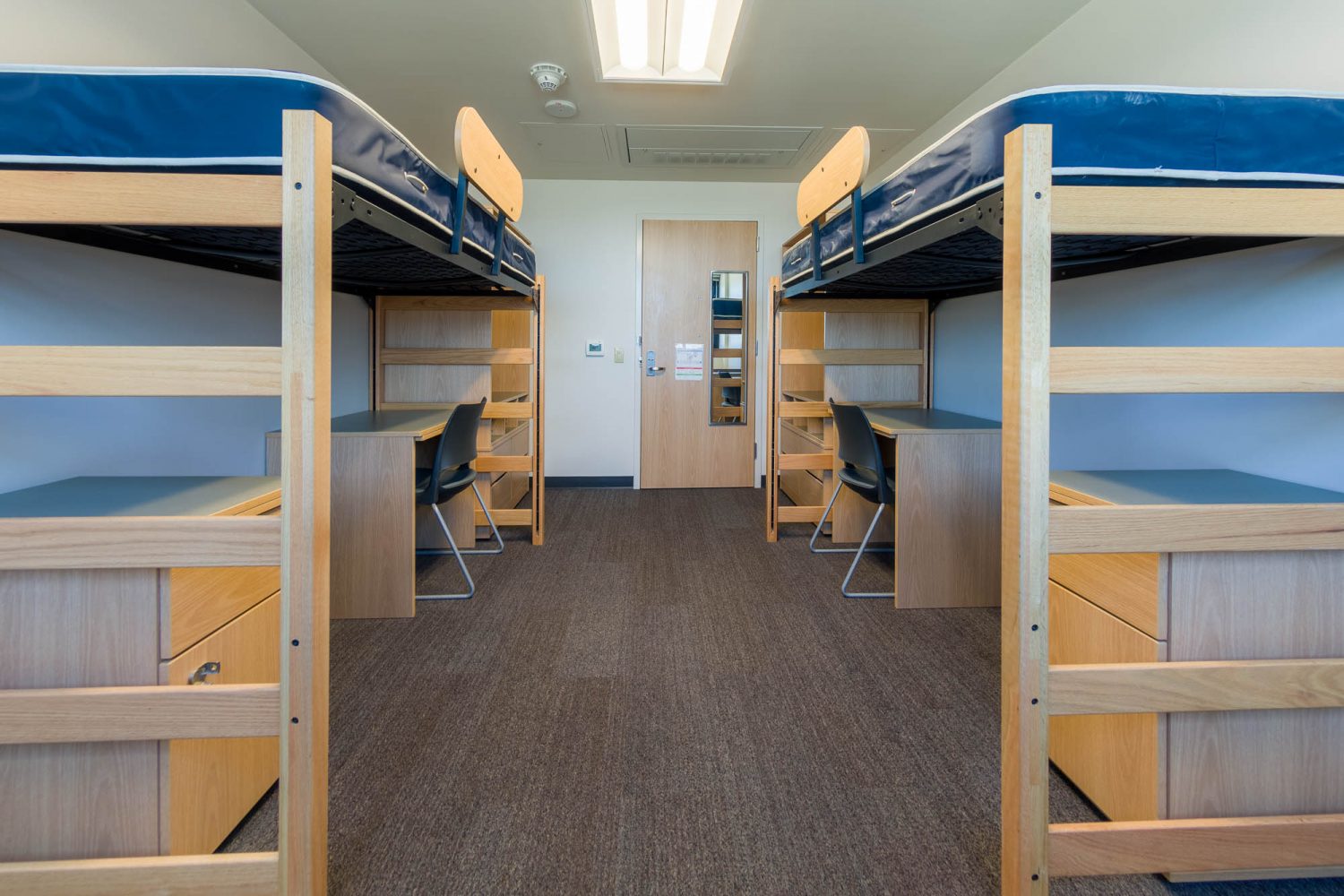An interior view of a 3-Window Double room on the 11th floor of Witte Residence Hall