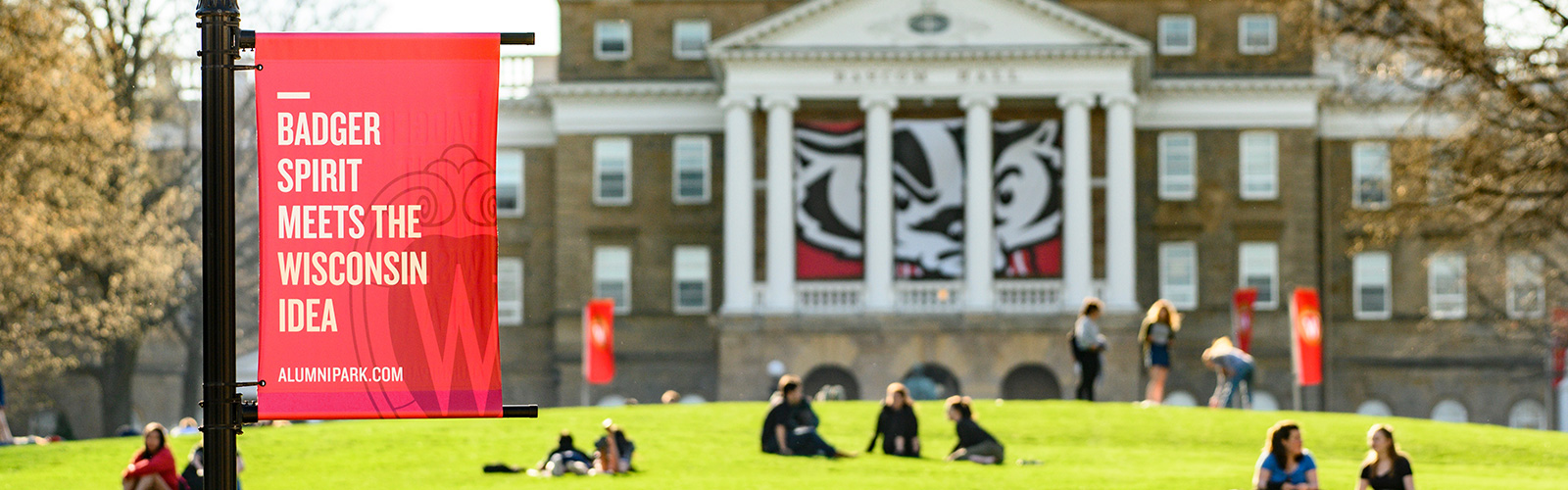 Students enjoy a warm spring day on Bascom Hill