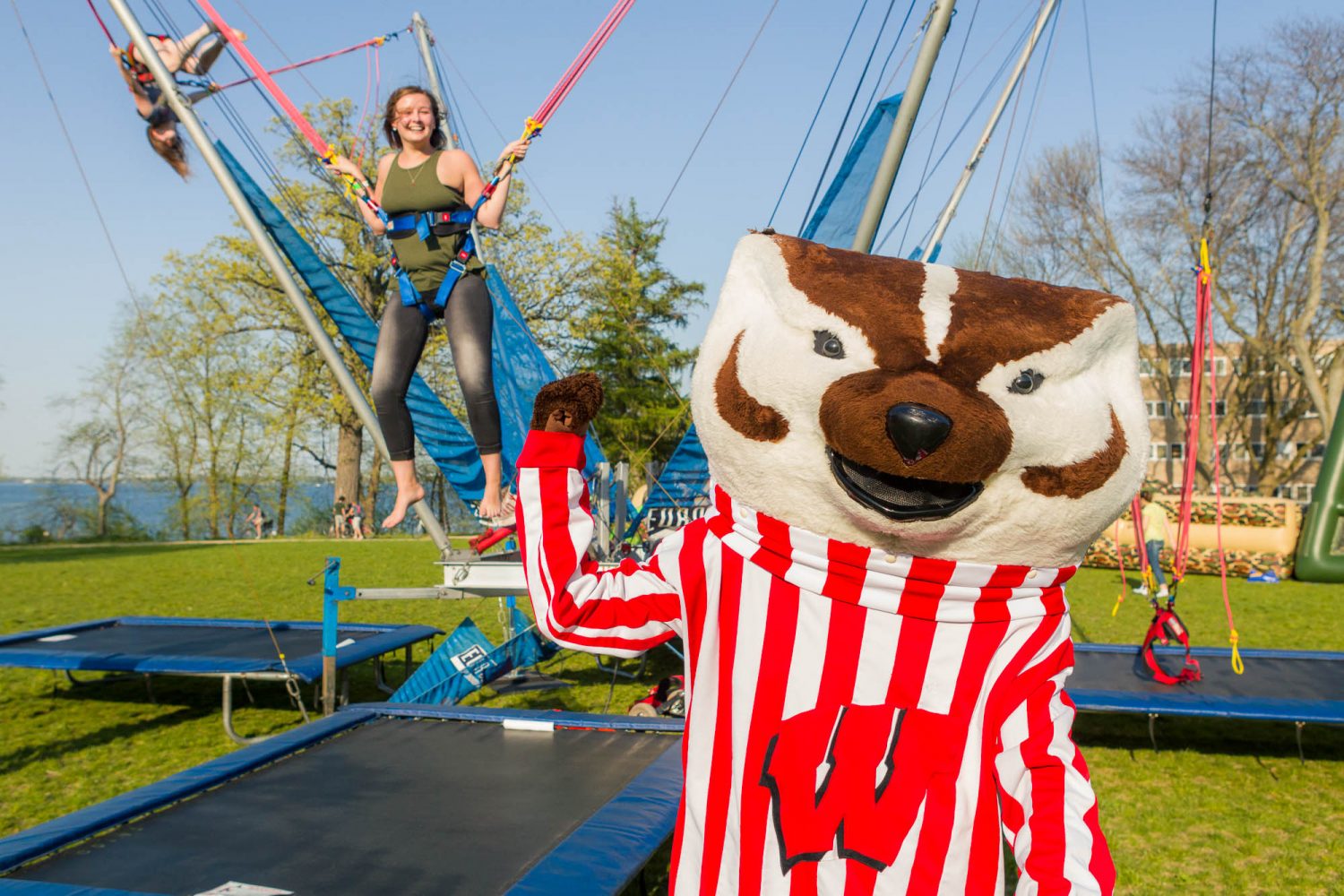 Bucky at a residence hall event