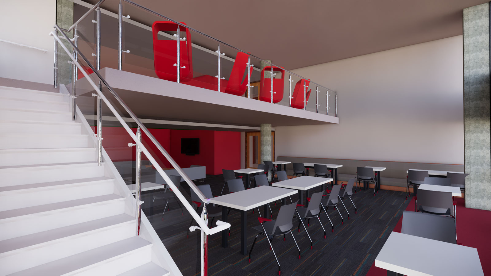 Rendering of the Sellery Hall renovation's 2-story lounge