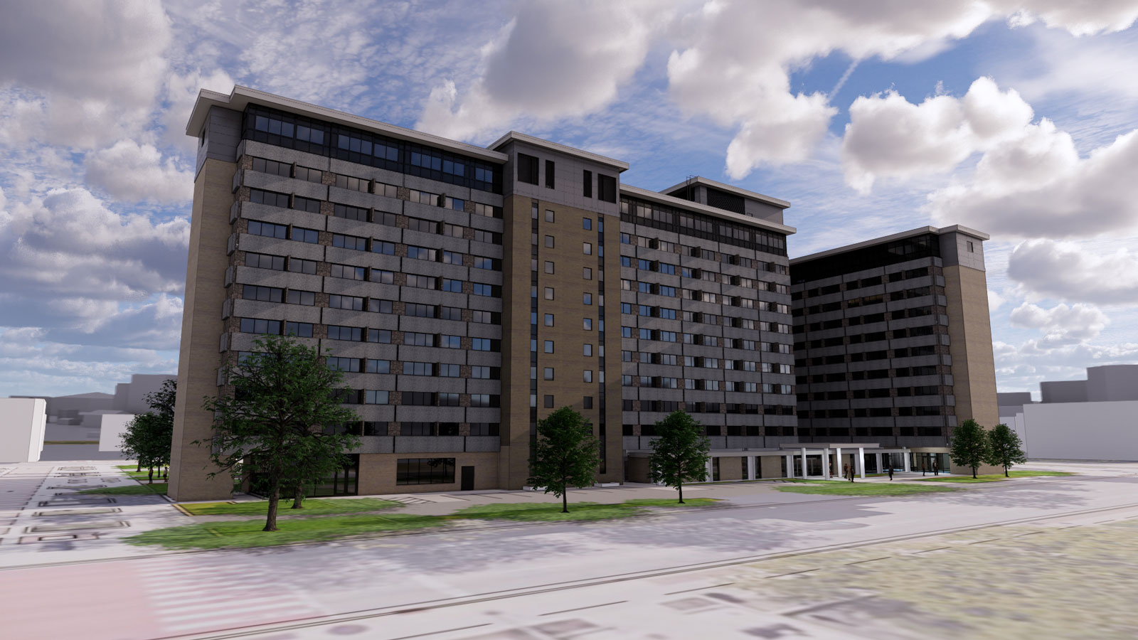 Rendering of the Sellery Hall renovation's north exterior