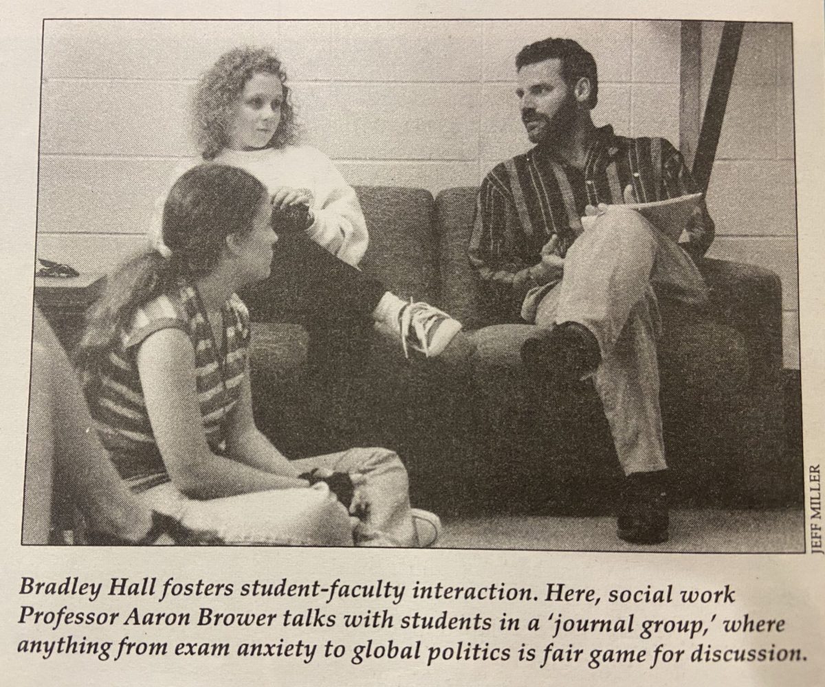 Professor Aaron Brower talks with BLC students