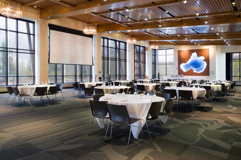 Interior of Lake Mendota Room with Round tables set up for event
