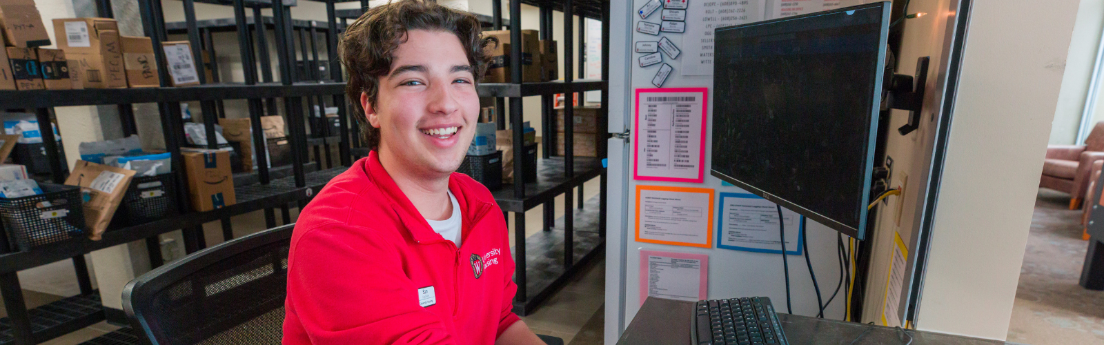 Student working at the Lakeshore Package Center