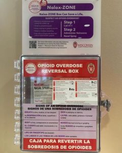 Nalox-Zone box installed in a UW-Madison residence hall