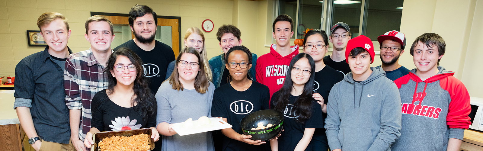 Bradley Learning Community residents pose for a photo during a roundtable dinner