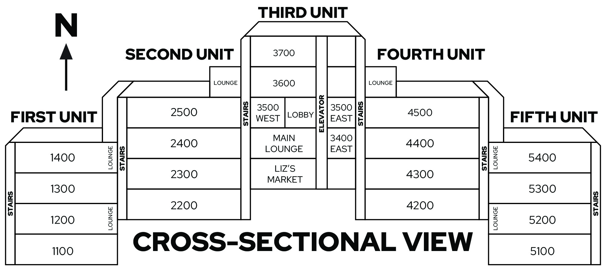 Cross-sectional view of Waters floor plan