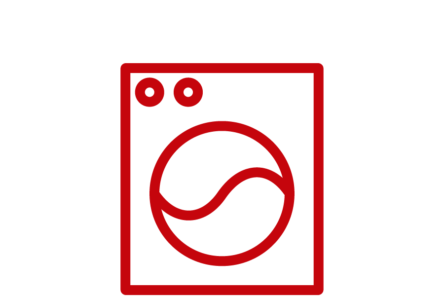 Red icon of a washing machine