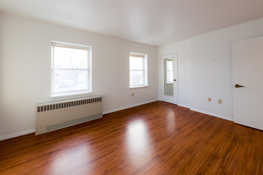 Interior living space with hardwood floors