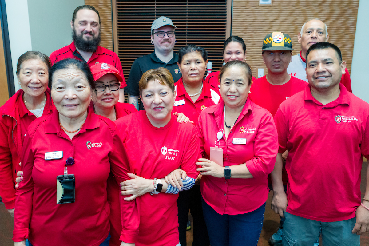A group photo of University Housing custodians