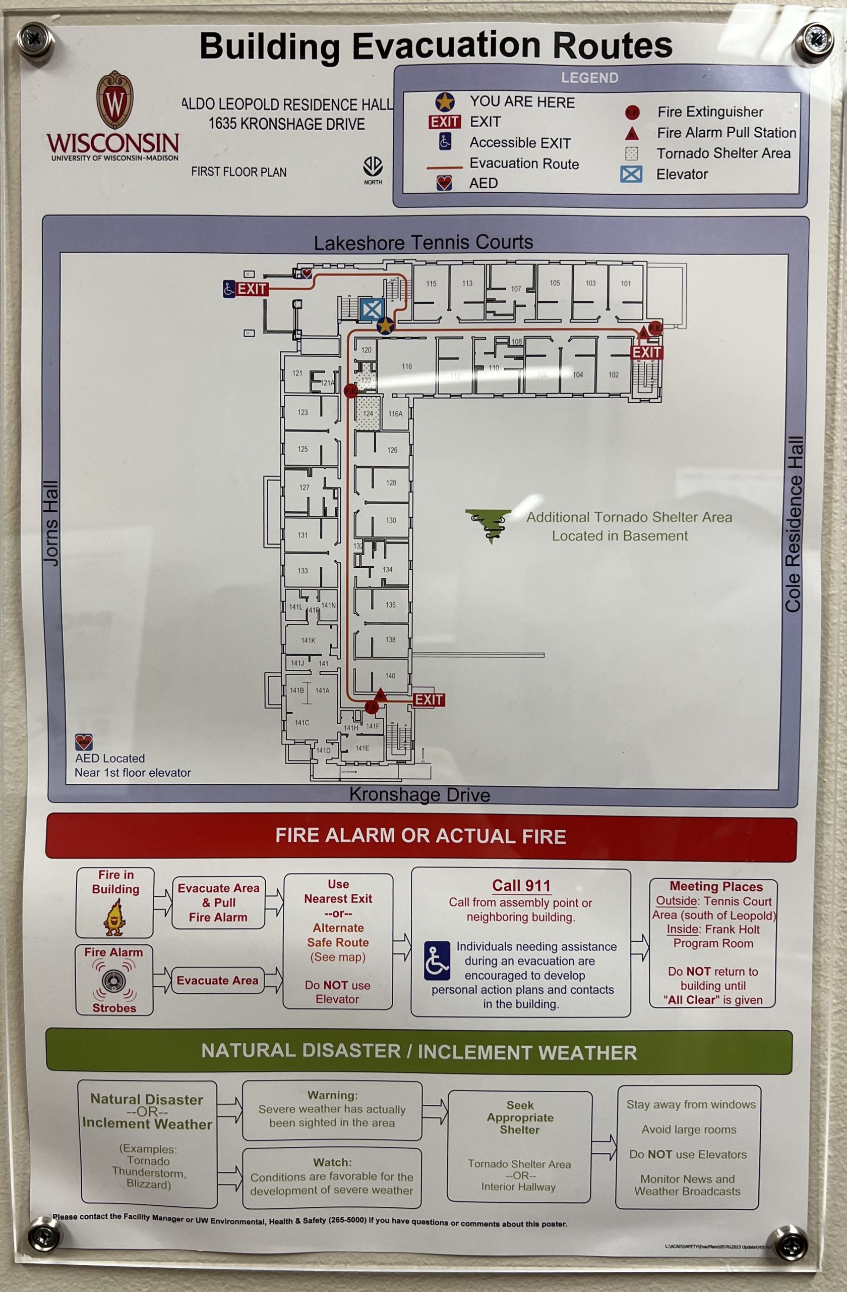 An egress map for Leopold Residence Hall