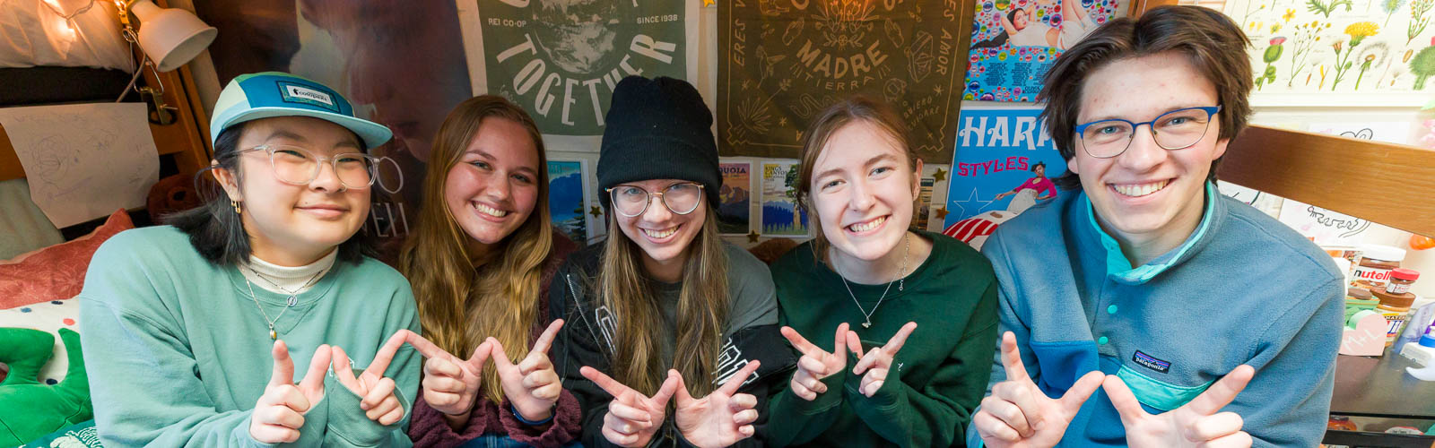 Residents pose for a photo in Leopold Residence Hall.
