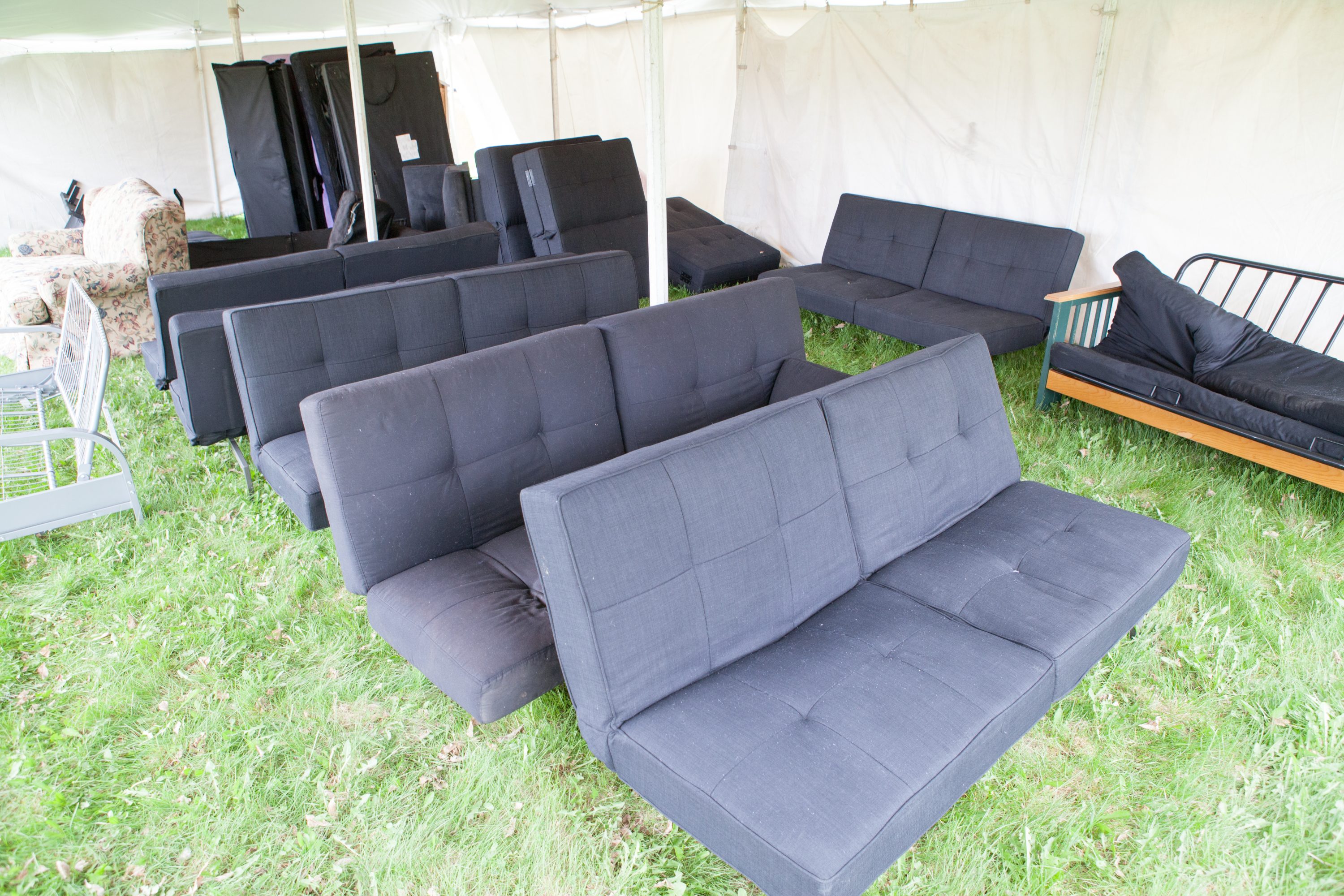 A photograph of the futon tent near lakeshore path. These futons were free to the public.