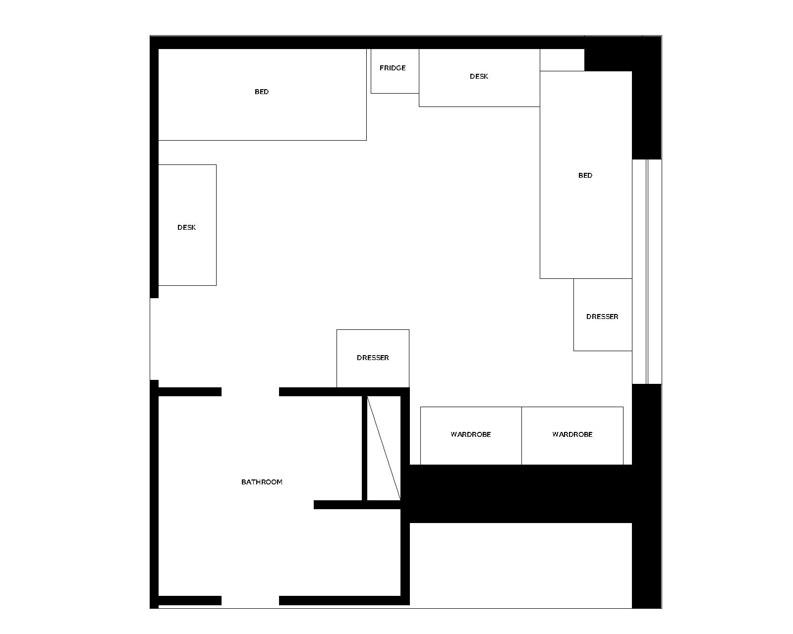 Lowell Double room layout with furniture