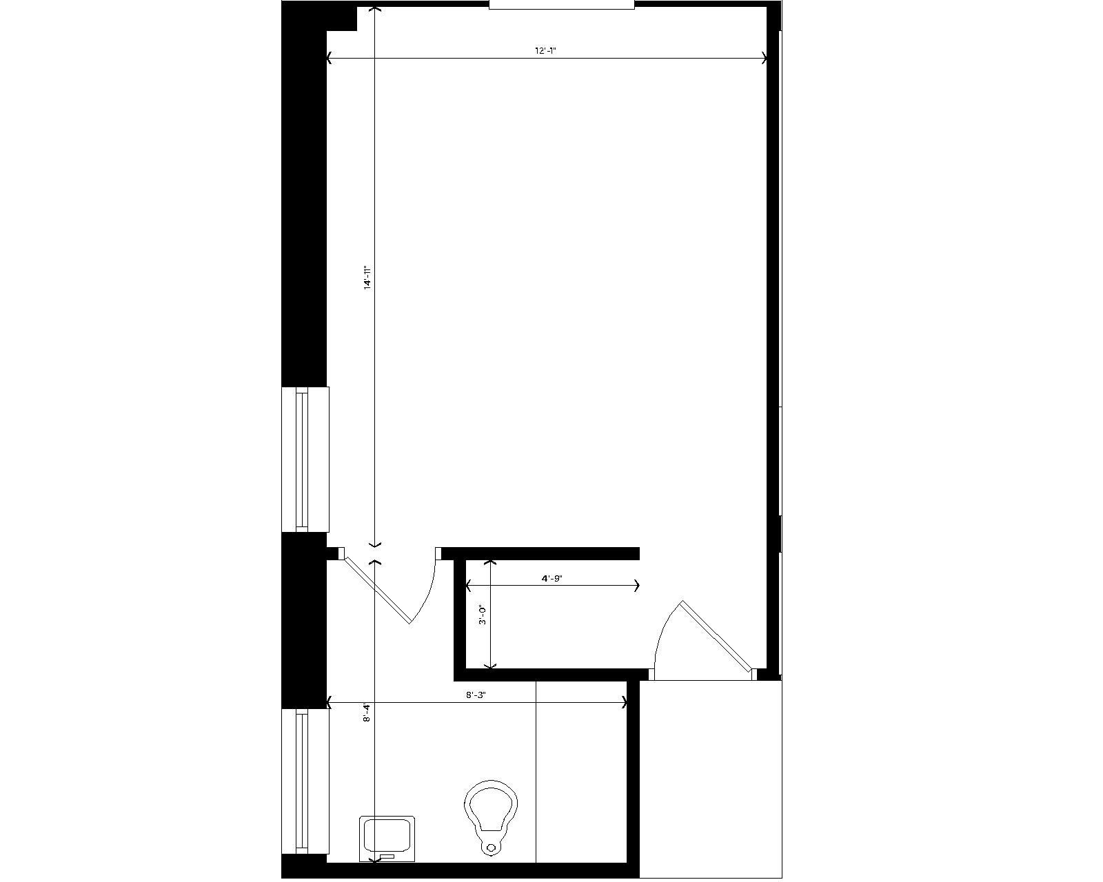 Waters Double with Bath room dimensions