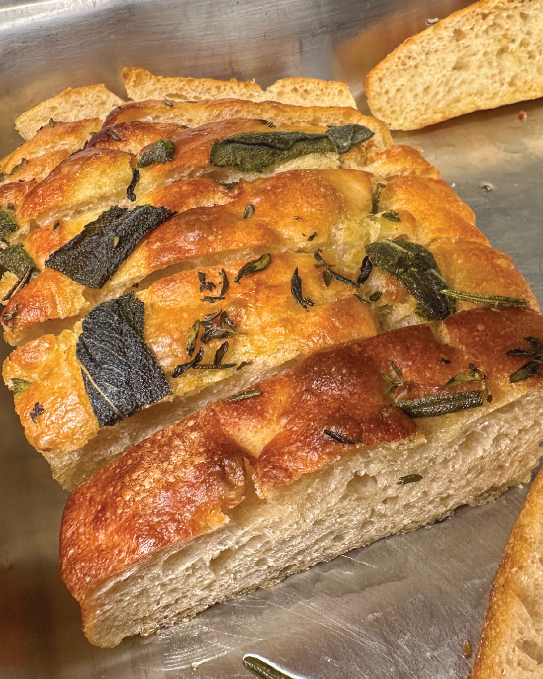 Better Breakfast menu item - focaccia bread with fresh herbs