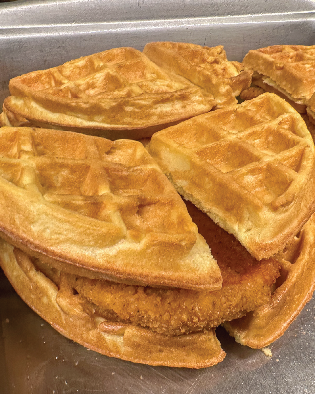 Better Breakfast menu item - crispy chicken & waffle sandwich