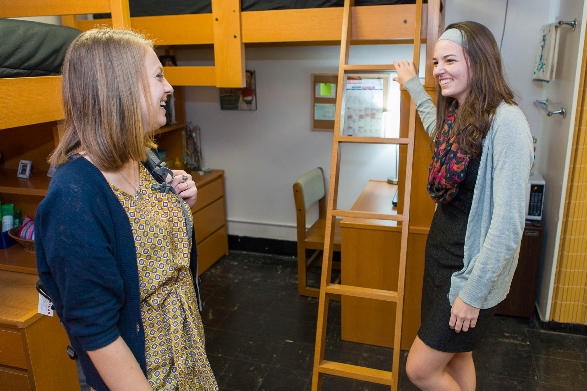 Residents in a double room in Waters Residence Hall in 2013