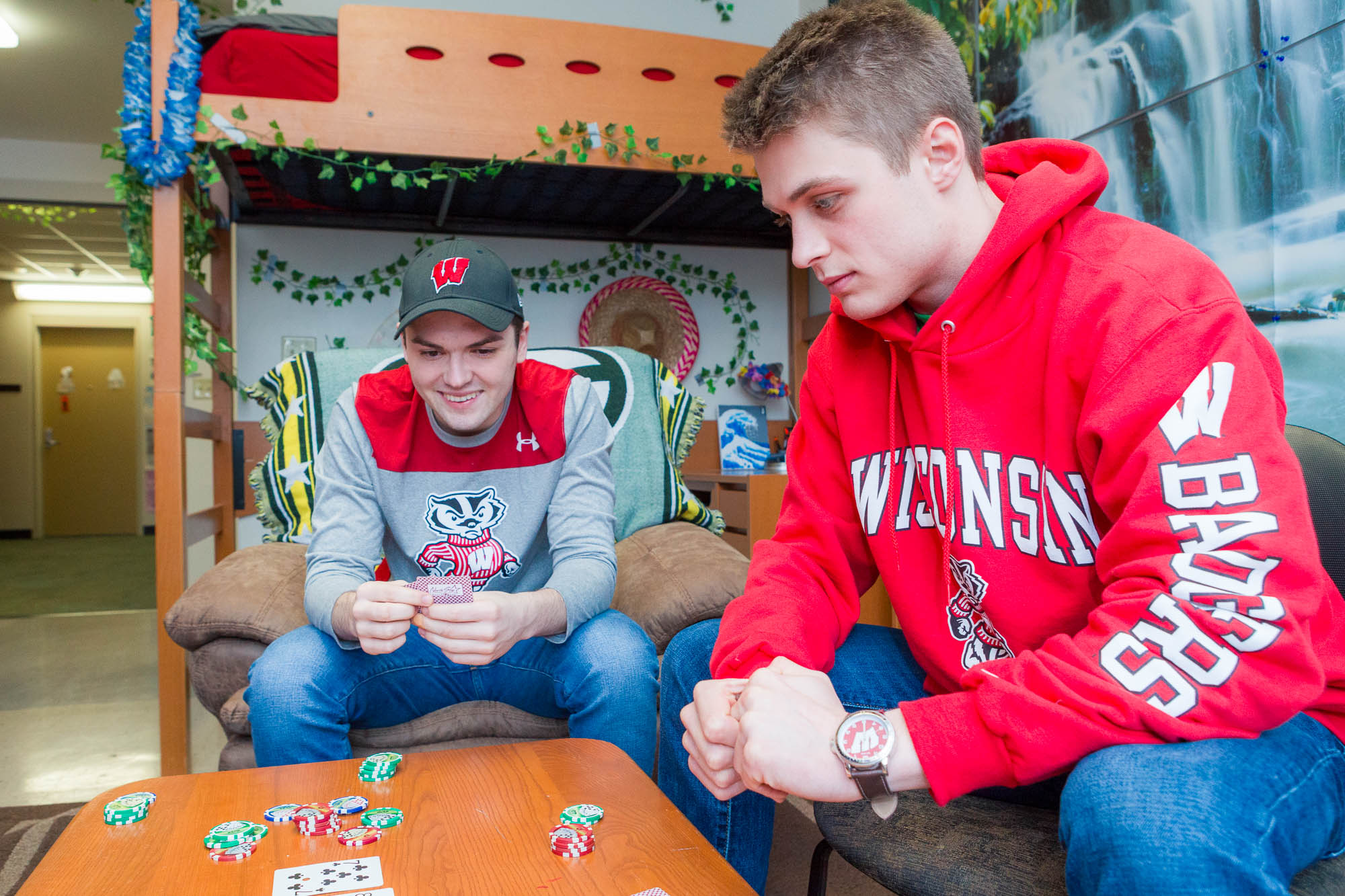 Residents in a double room in Ogg Residence Hall in 2017