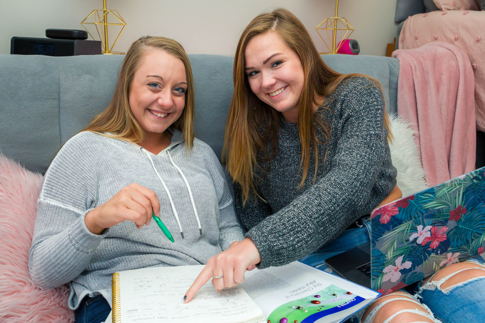 Residents in a double room in Ogg Residence Hall in 2018