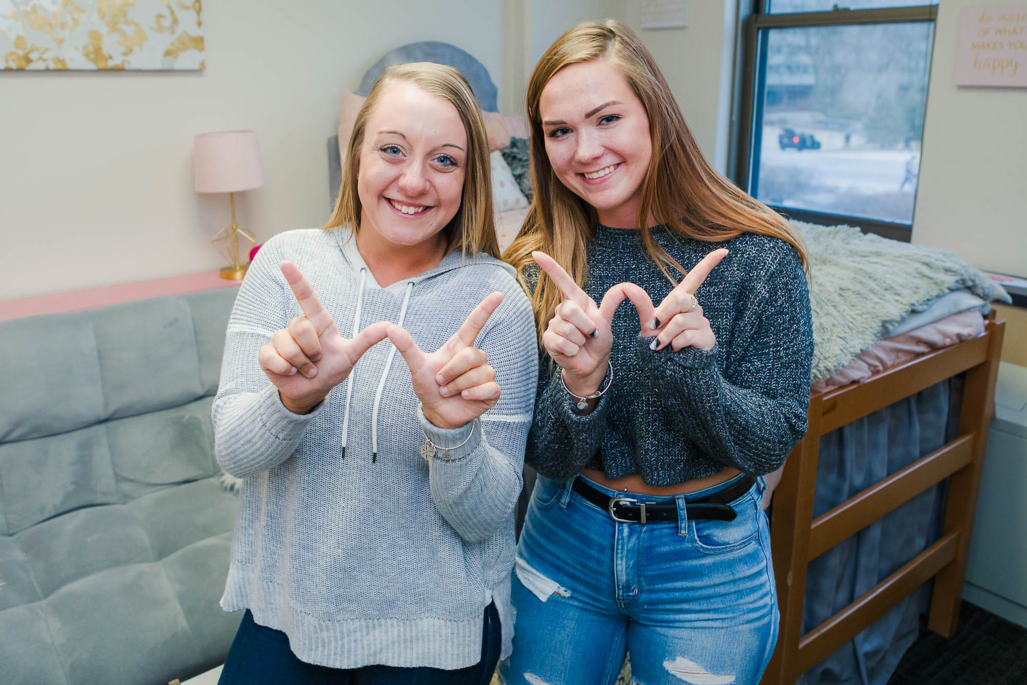 Residents in a double room in Ogg Residence Hall in 2018