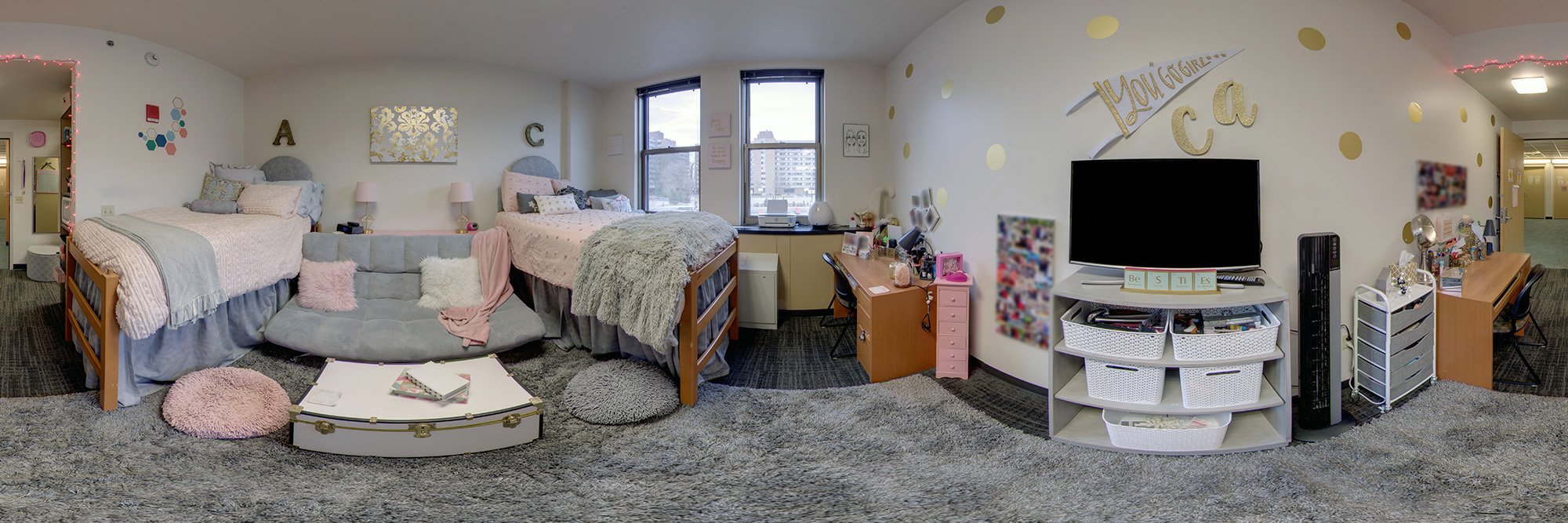 A double room in Ogg Residence Hall in 2018