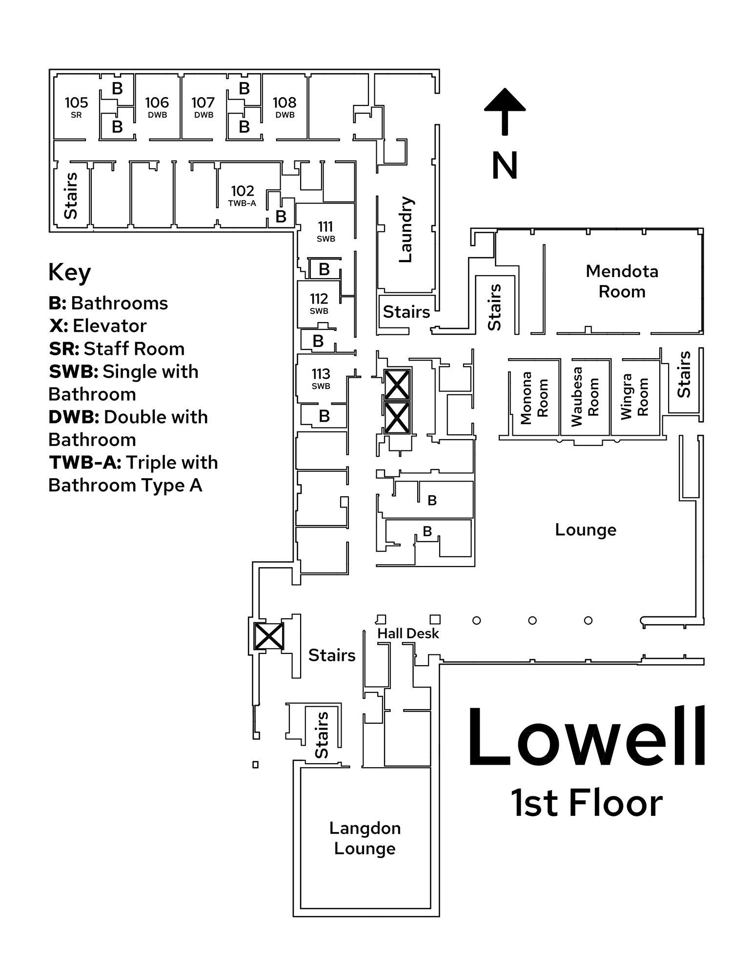 A floor plan image of Lowell Center's 1st floor.