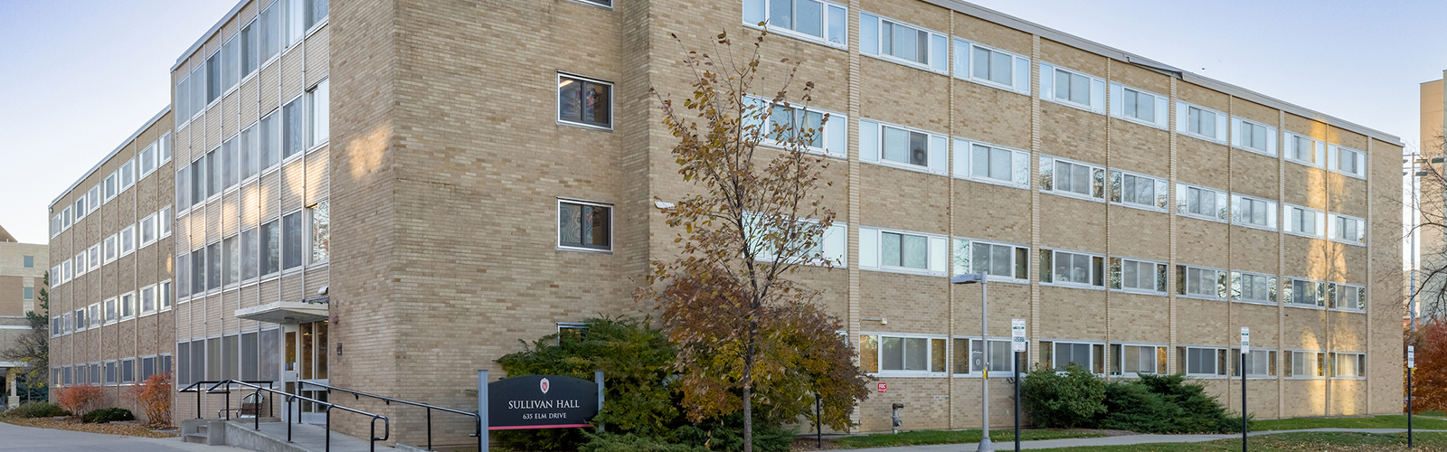 Exterior of Sullivan Residence Hall in the fall