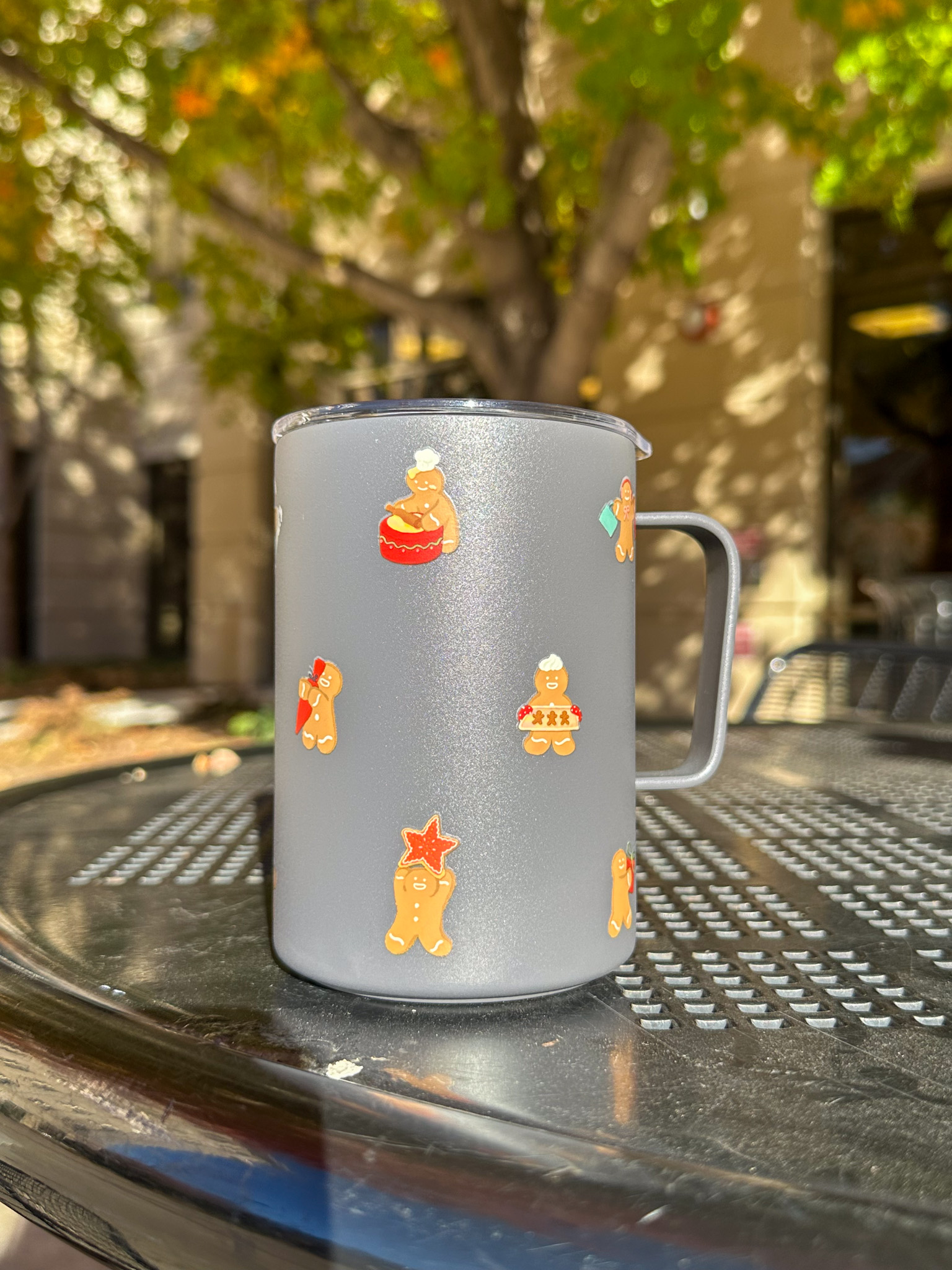 Starbucks Holiday Merchandise Grey Tumbler with Gingerbreads