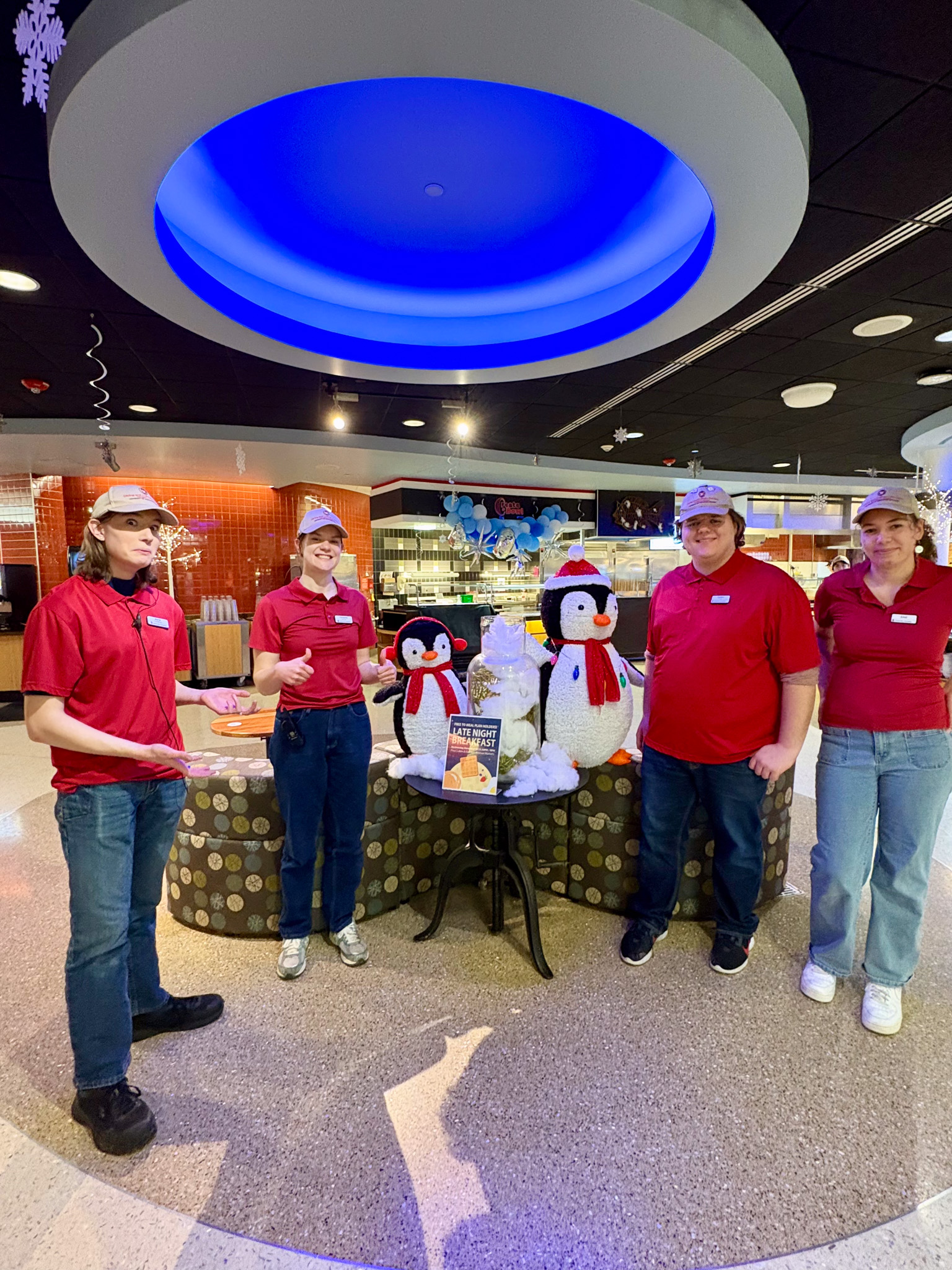 Student employees pose before Late Night Breakfast