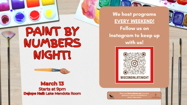 WLN Paint by Numbers Night digital event flyer with event details and other related graphics