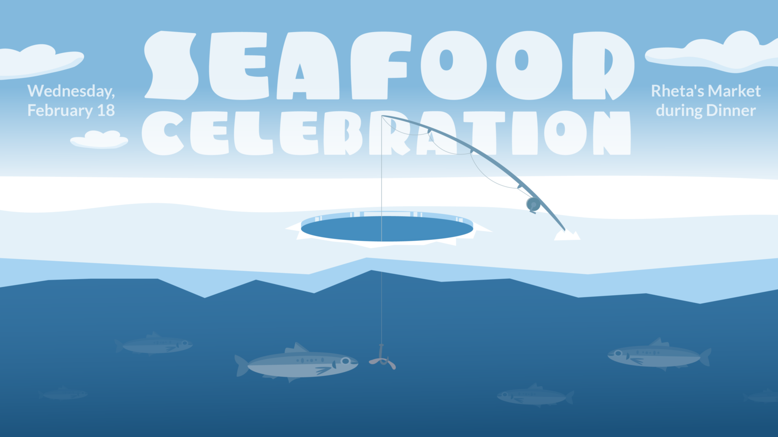 Seafood Celebration dining event digital design with date, time, and other related graphics