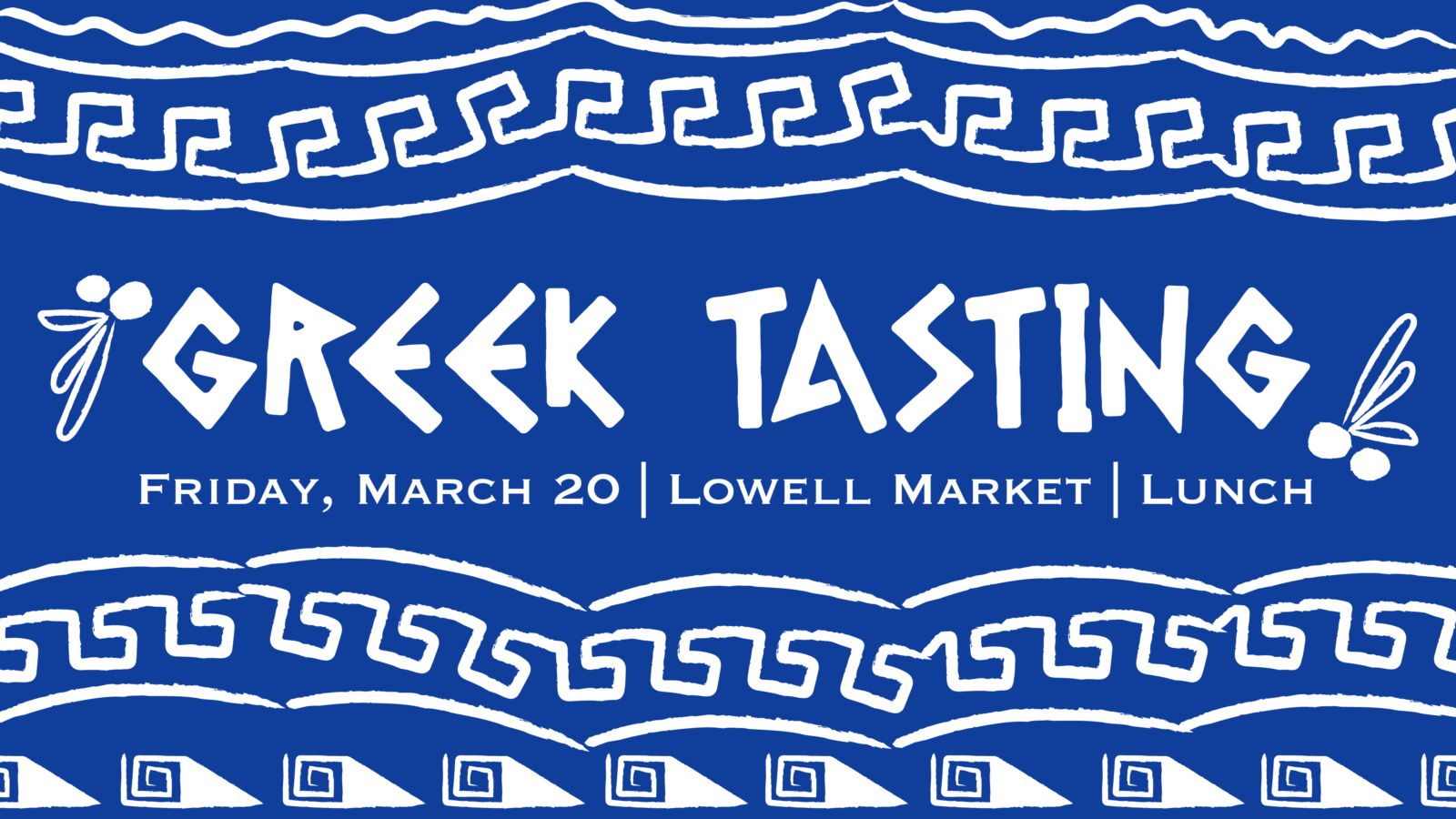Greek Tasting dining special event graphic design with event info