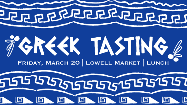 Greek Tasting dining special event graphic design with event info