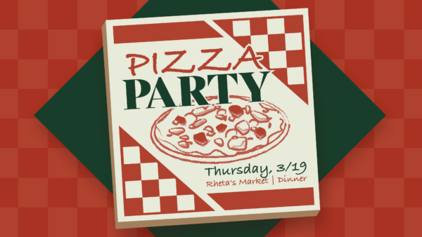 Pizza Party dining special event graphic design with event info