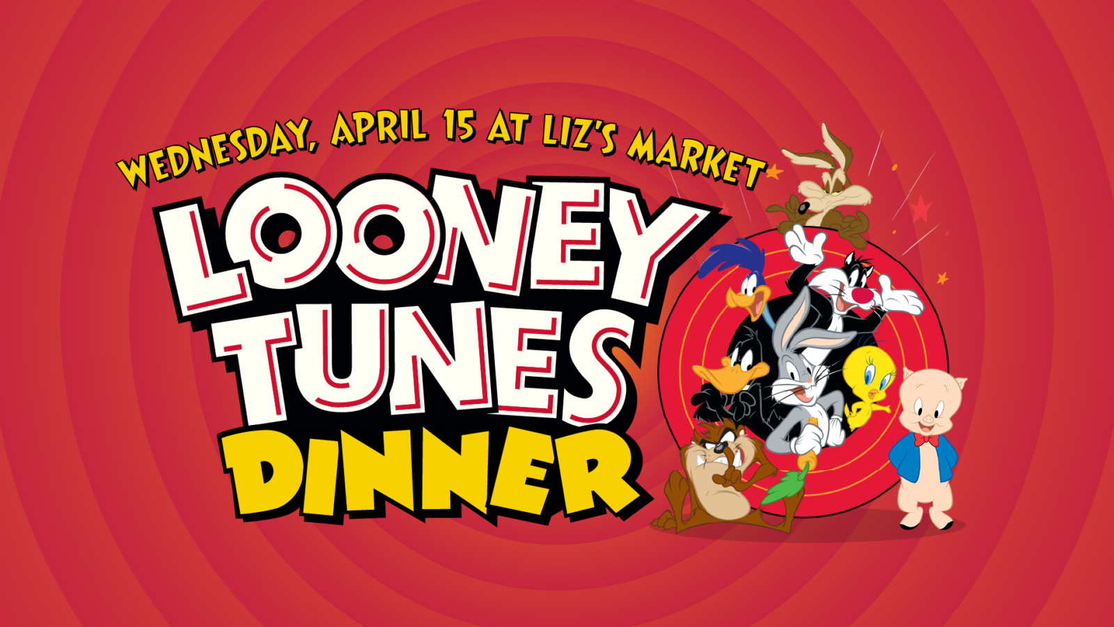 Looney Tunes special event design with event details