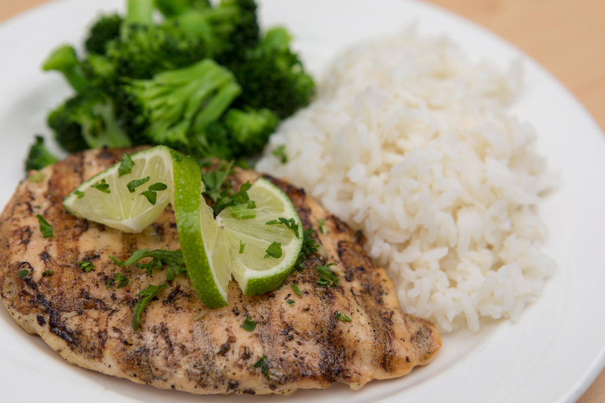 Chicken, rice, and broccoli