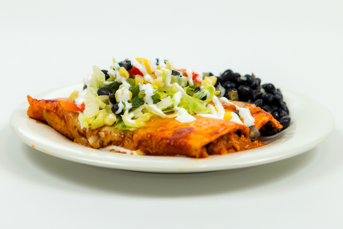 Chicken enchiladas with black beans